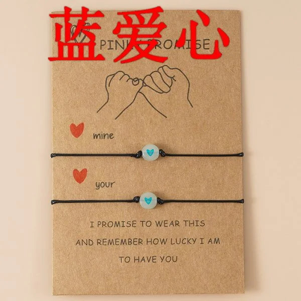 2 PCS/Set Butterfly Couples Pendant Luminous Bracelet For Women Lover Black Rope Charm Friendship Girlfriend Party Jewelry Gift