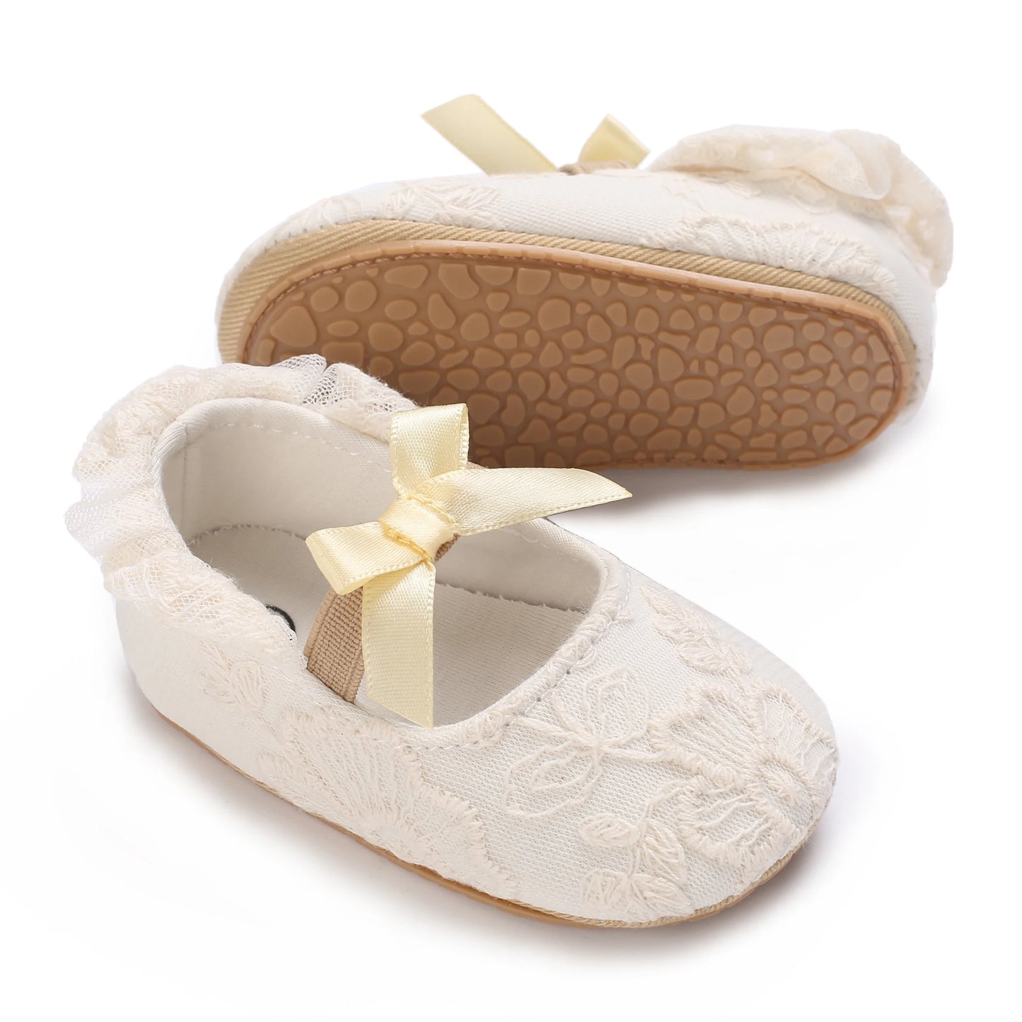 Cute Lace Baby Princess Shoes for Spring And Autumn 0-18M Infant Girls Anti-Slip Rubber Sole Bow Detail Anti-Slip Footwear