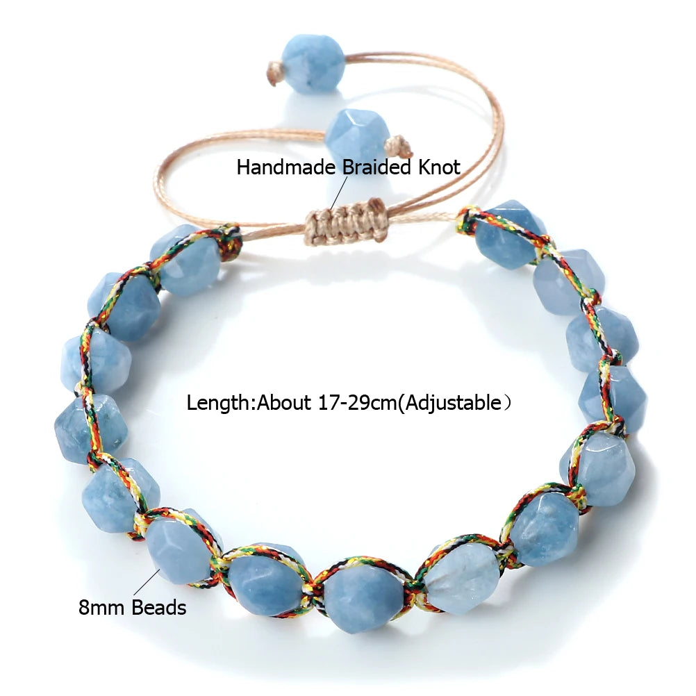 Women Healing Energy Bracelet 8mm Natural Gemstone Beads Irregular Shaped Cut Surface Beads Bracelet Charm Couples Jewelry Gifts
