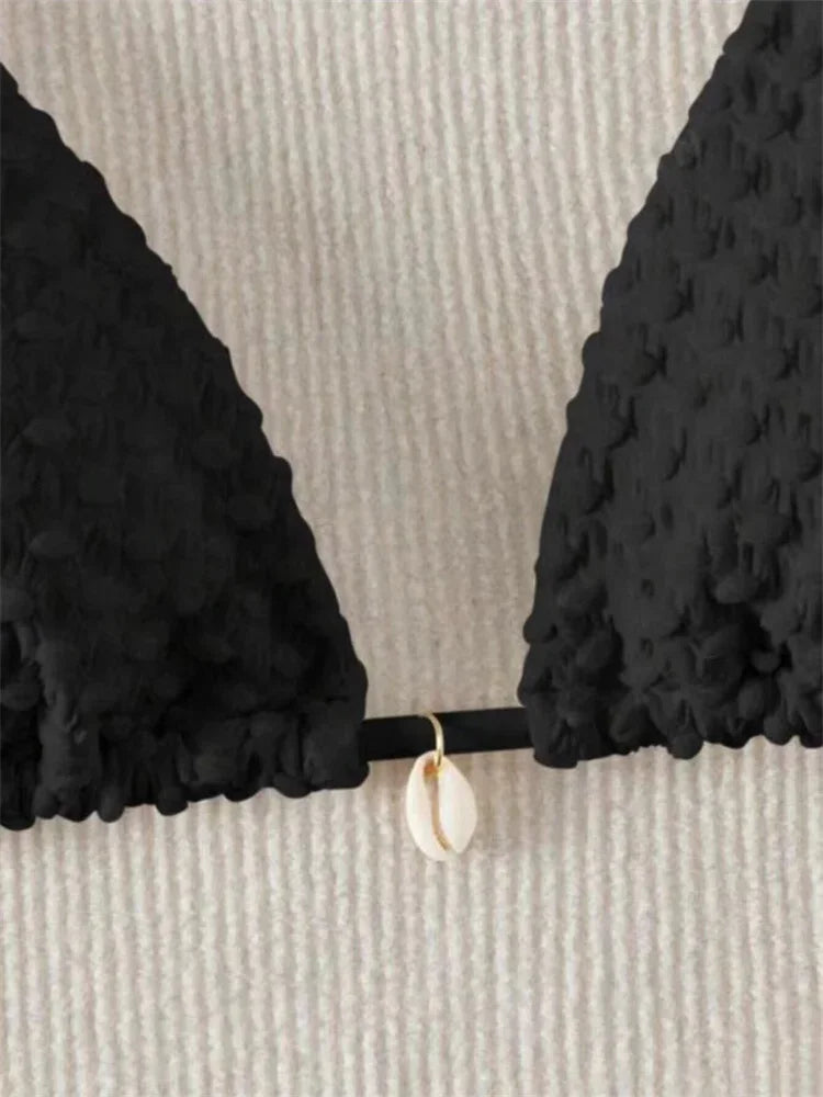Sexy Bikini Set Shell Designer Swimsuit 2025 White Black Push Up Micro Bikinis Summer Bathing Suit Tie Side Triangle Swimwear