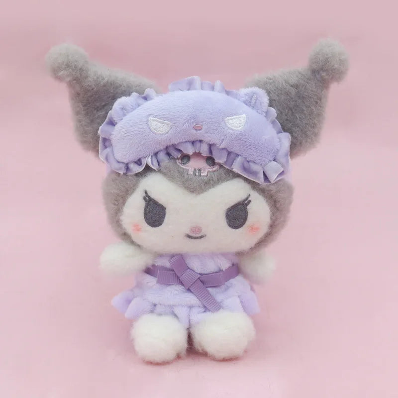 Sanrio Cute Hello Kitty Kuromi Melody Eye Mask Sleepwear Series Plush Doll Pendant Backpack Car Keychain Doll Toy Christmas Gift