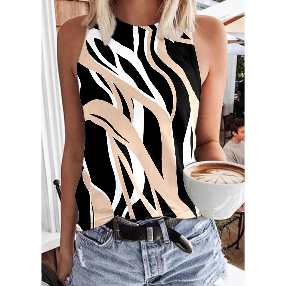 Summer Beautiful Stripes 3D Print Tank Tops Women Casual Streetwear Oversized O-Neck Vest Off Shoulder Sleeveless Woman Camisole