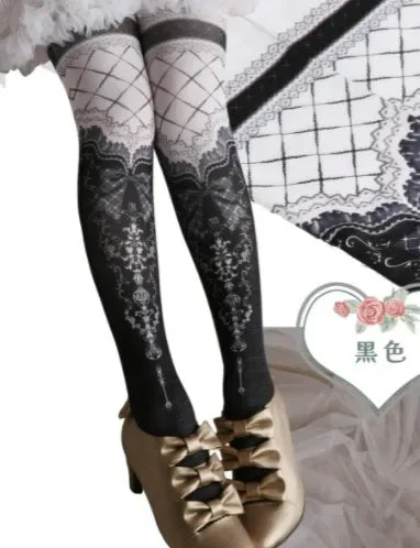 Japanese Style Lolita Socks Vintage Original Print Pantyhose Lady Girls Autumn Winter Tights Stocking Fashion Leggings