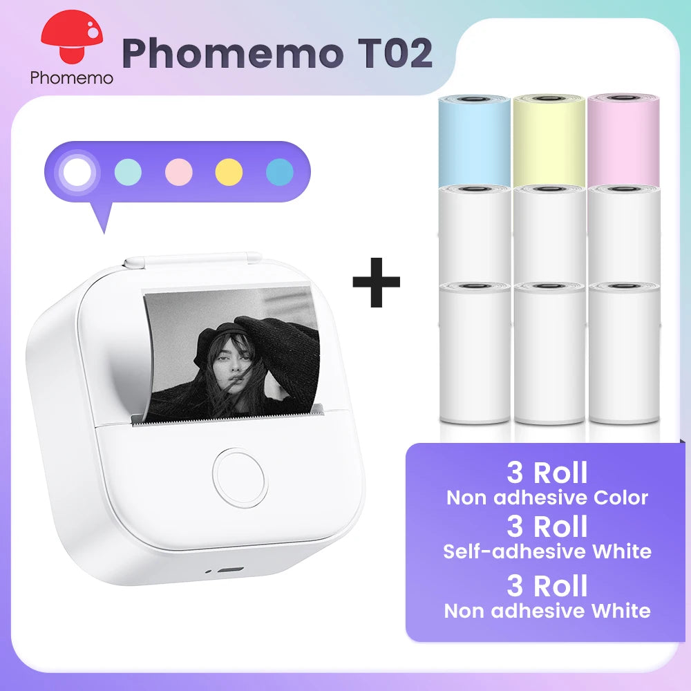 Phomemo T02 Pocket Printer Mini Portable Label Maker Self-adhesive Sticker mini impresora portatil impresora etiqueta adhesivas