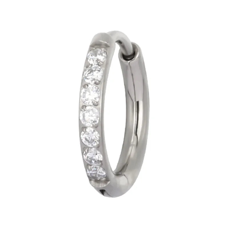 ASTM F136 Titanium PIERC Nose Ring Ear Tragus Hinged Segment Clicke Hoop CZ Paved Side Earring Large Size 8mm-14mm Body Piercing