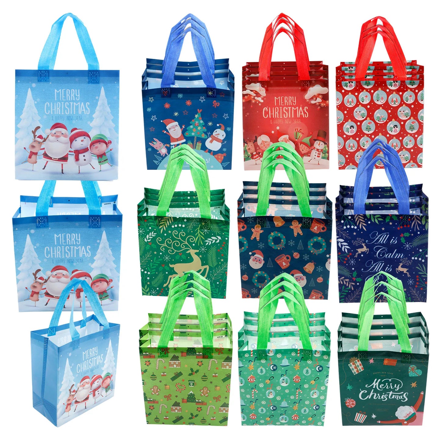 16/30Pcs Christmas Gift Bags Colorful Present Bags with Handle Large Capacity Santa Claus Favor Bags Reusable Christmas Shopping