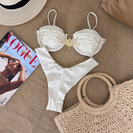 Sexy Micro Bikinis 2025 Women Halter Brazilian Bikini Set Female Pleated Swimsuit New Triangle Swimwear Beach Wear Bathing Suit