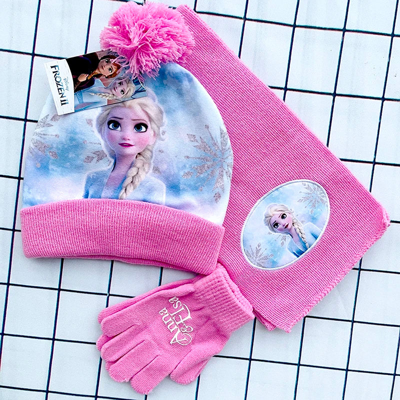 Children's Hat Glove Set Baby Boys girl Knitted Hat Elsa girls Cartoon Warm Hat Cosplay Toy Christmas Gift for Chridern cap