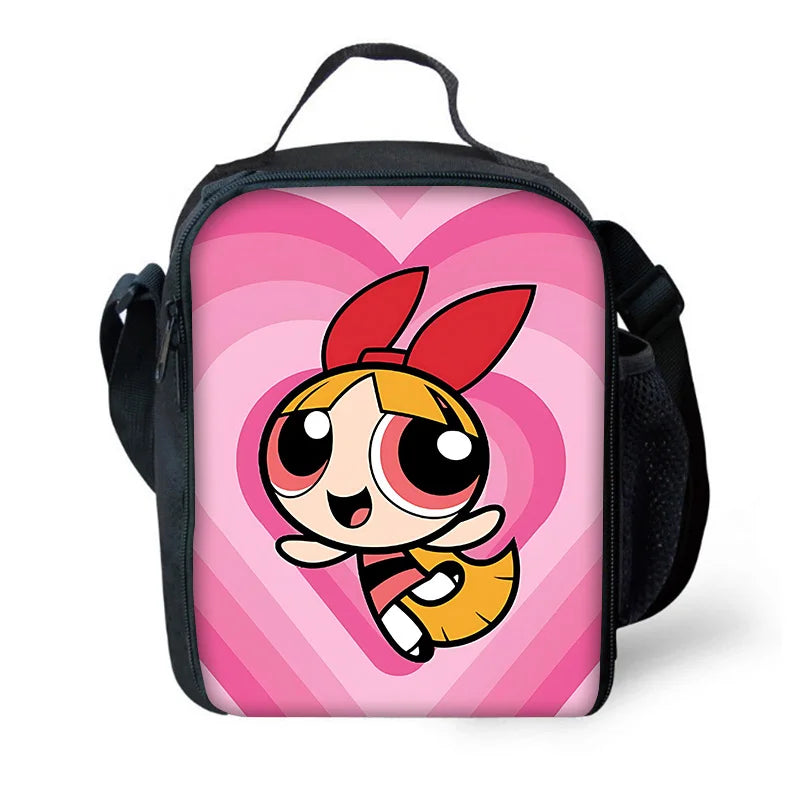 Cute P-PowerpuffS Girls 3 pcs set Child School Backpack with Lunch Bags ,Pencil Bags ,School Bags for Boys Girls Best Gift