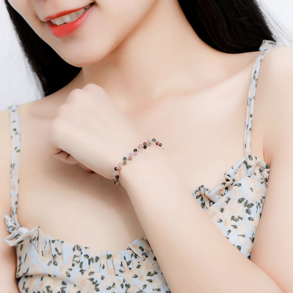 3MM Natural Stone Tourmaline Bracelet For Women  on Hand Jewelry Party Wedding Luxury Gift  AmethystSet Handmade New In