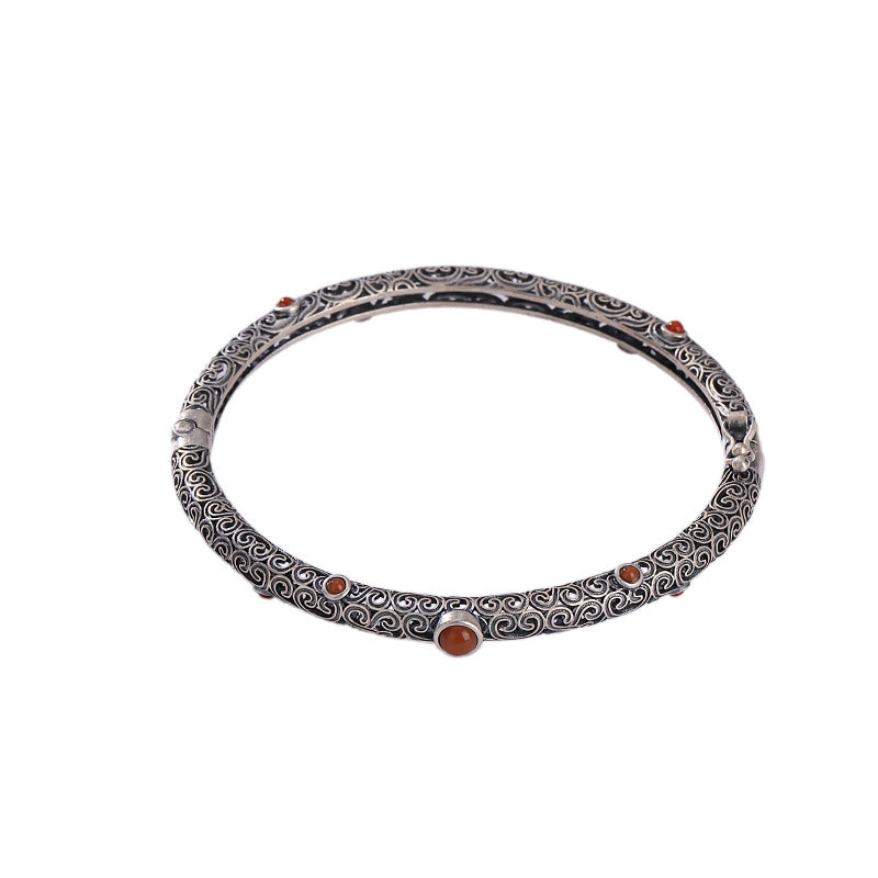 925 silver vintage ethnic style classic southern red tourmaline bracelet for women fine openwork bangles party jewelry