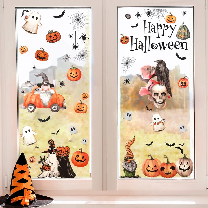 Halloween Window Sticker Halloween Theme Party Home Window Decoration Pumpkin Bat Window Stickers Trick or Treat Party Supplies