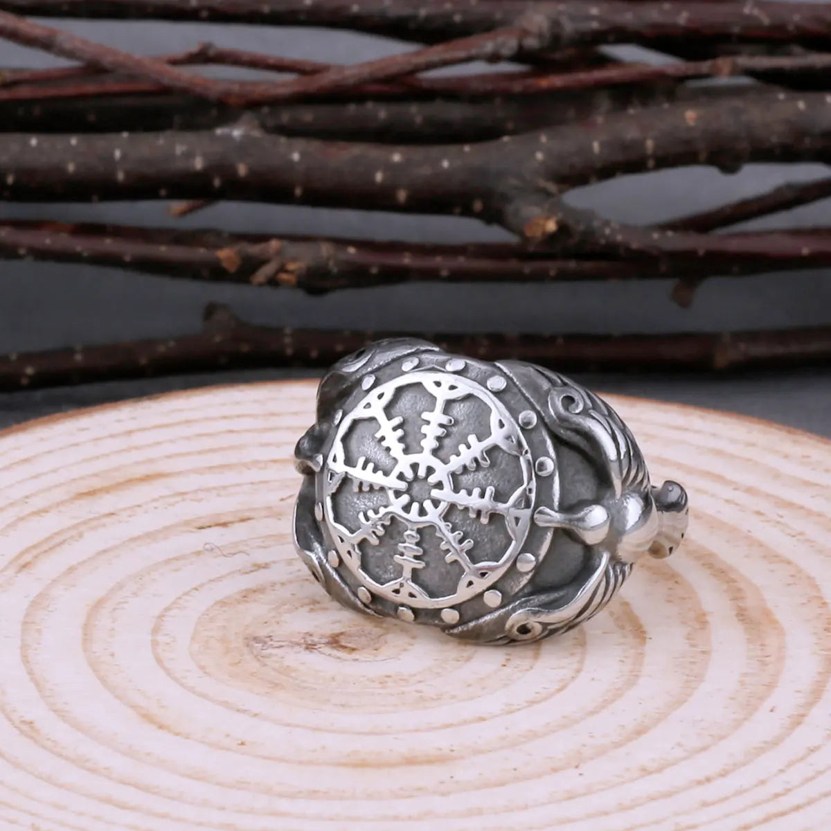 316L Nordic compass ring Viking mythology Odin compass amulet rune retro totem ring punk hip hop high-end party gift box