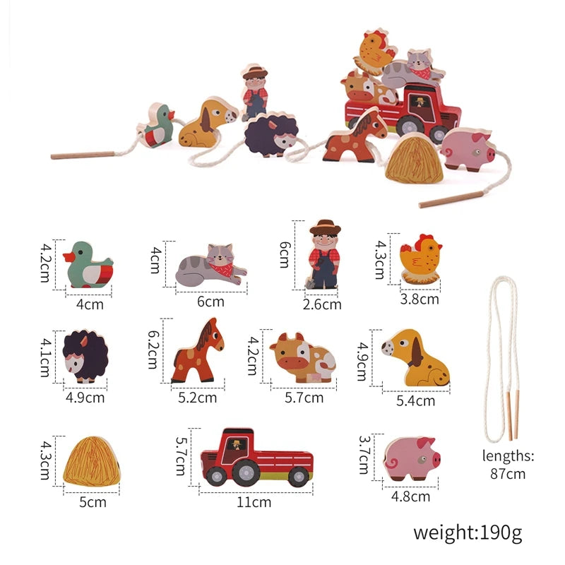 Children Montessori Wooden Toys Dinosaur Car Animal Park Barn Toy Wooden Stacking Game Kid Educational Toy Christmas Gift