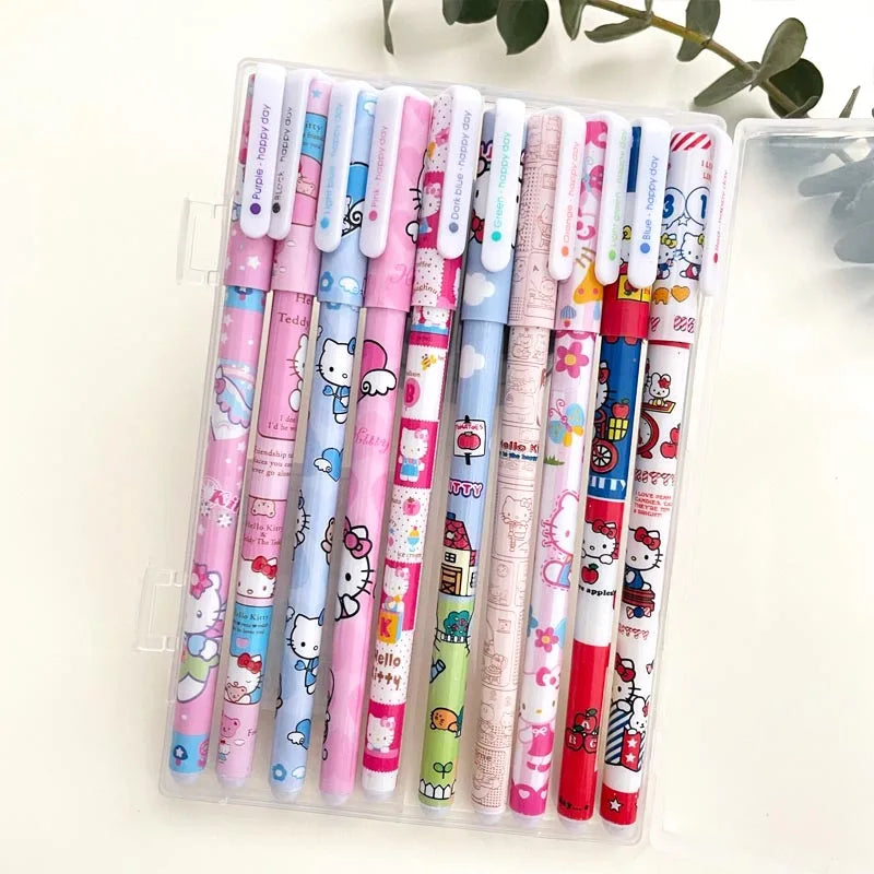 10 pcs/Box Kawaii Snoopy Gel Pens For Writing Cute Kuromi 0.5mm Colored Ink Signature Pen Kids Gift Office School Supplies