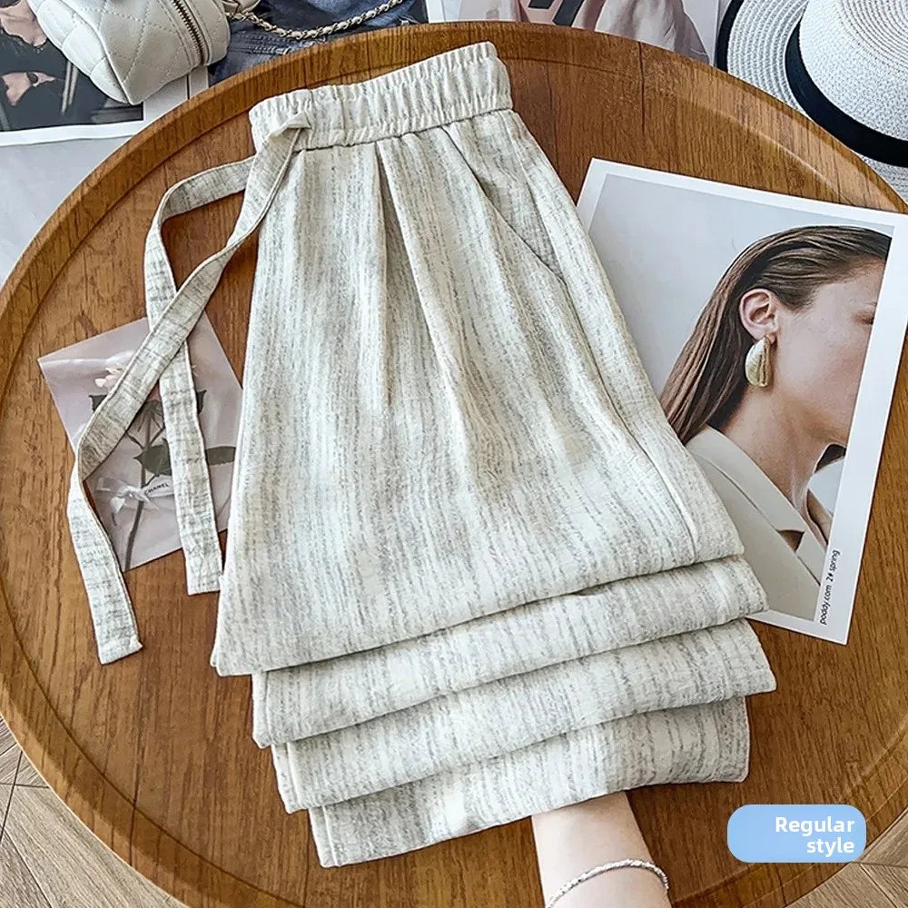 Ice Silk Wide Leg Pants Women's Loose Casual Thin Summer Trousers Small Size Draped Straight Leg Pants Female Fashion