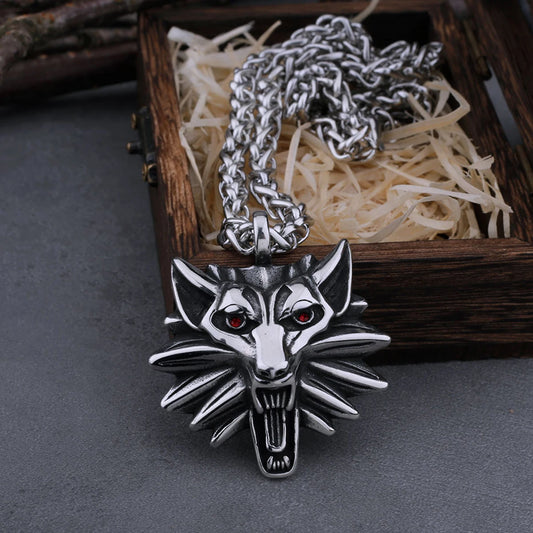 316L Stainless Steel TheWitcher Jewelry Wizard 3 Wild Hunt Game Vintage Hip Hop Pendant Necklace Geralt Wolf Head Necklace Gift