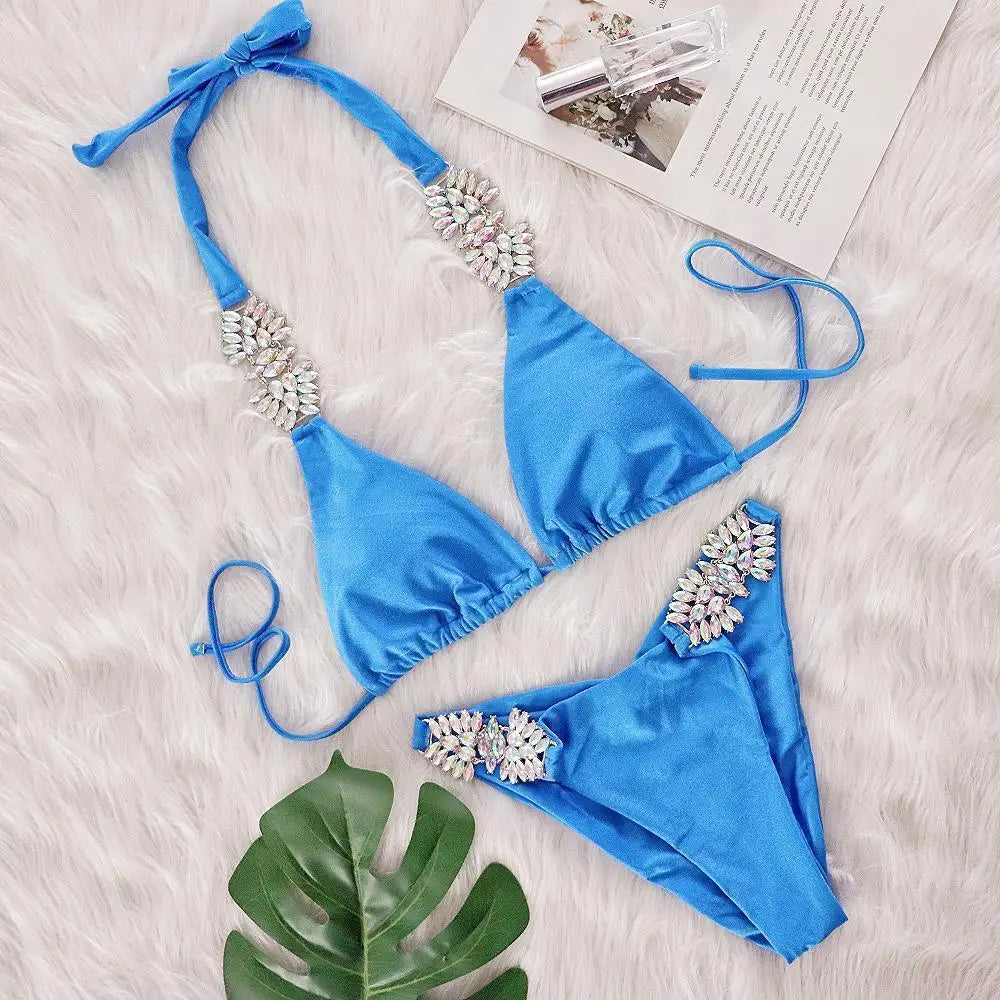 Shiny Sexy Bikinis Swimsuit With Rhinestones Women Swimwear Female Push Up Bikini Beach Swim Wear Bathing Suits Pool Bather 2025