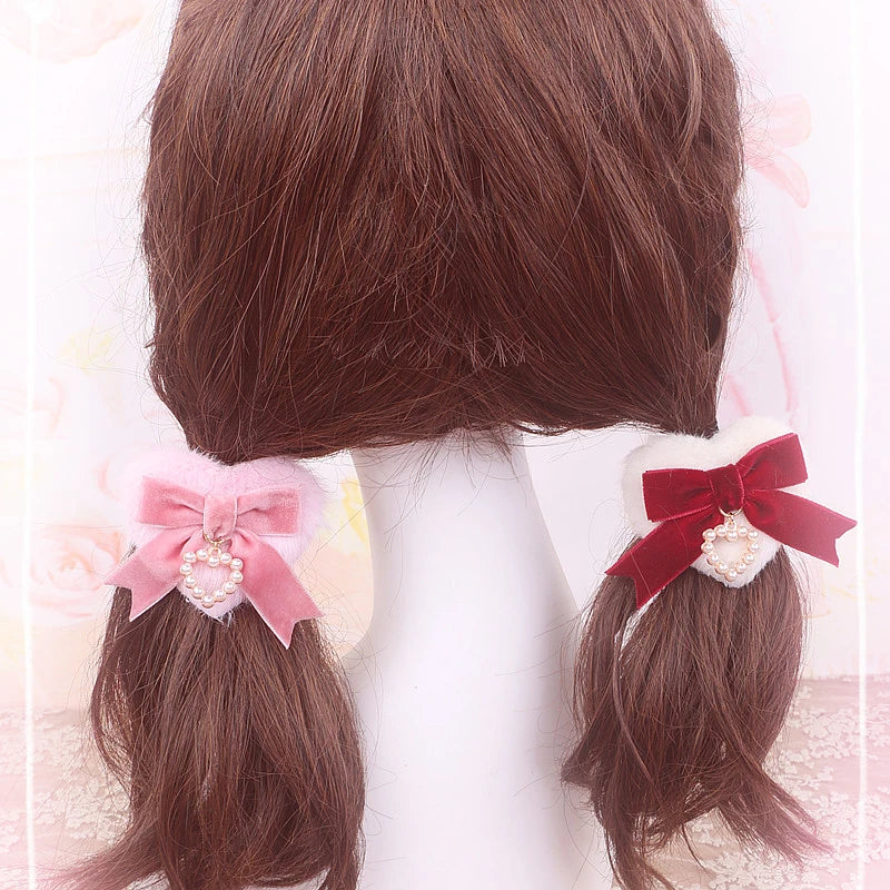 Japanese Lo Girls Hair Clip Handmade Sweet Y2K Girl's Gift Lolita Style Heart Bowknot Cute Women's Hairclip