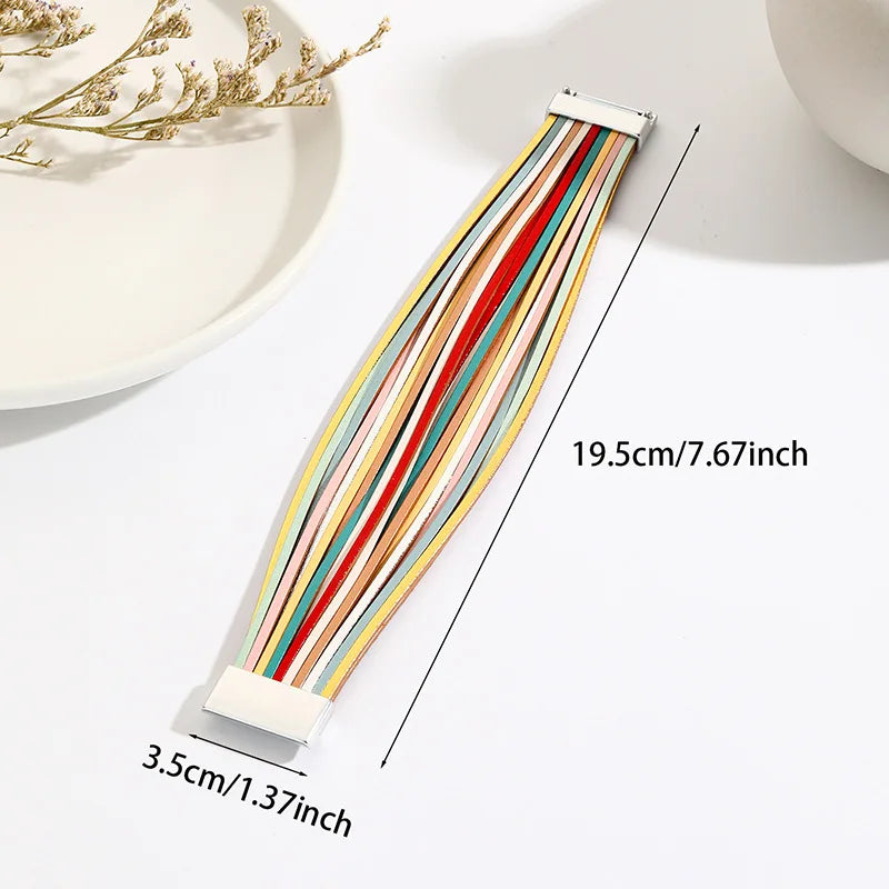 Bohemian Rainbow Leather Multi-layer Magnetic Buckle Bracelet For Women Fashion Vacation Style Jewelry Friends Gifts