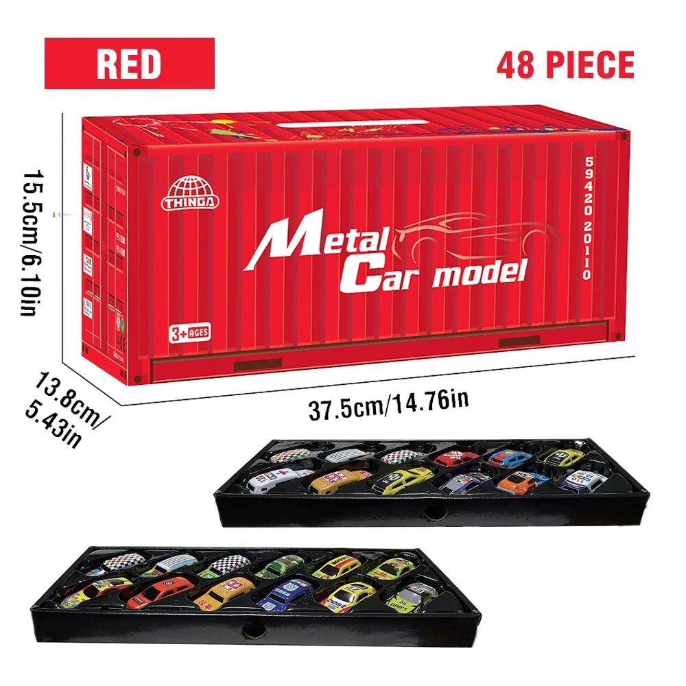 Christmas Gift 48Pieces Alloy Racing Car Models Scale Cars Set Container Storage Toy Metal Trucks Vehicles Model for for Kids