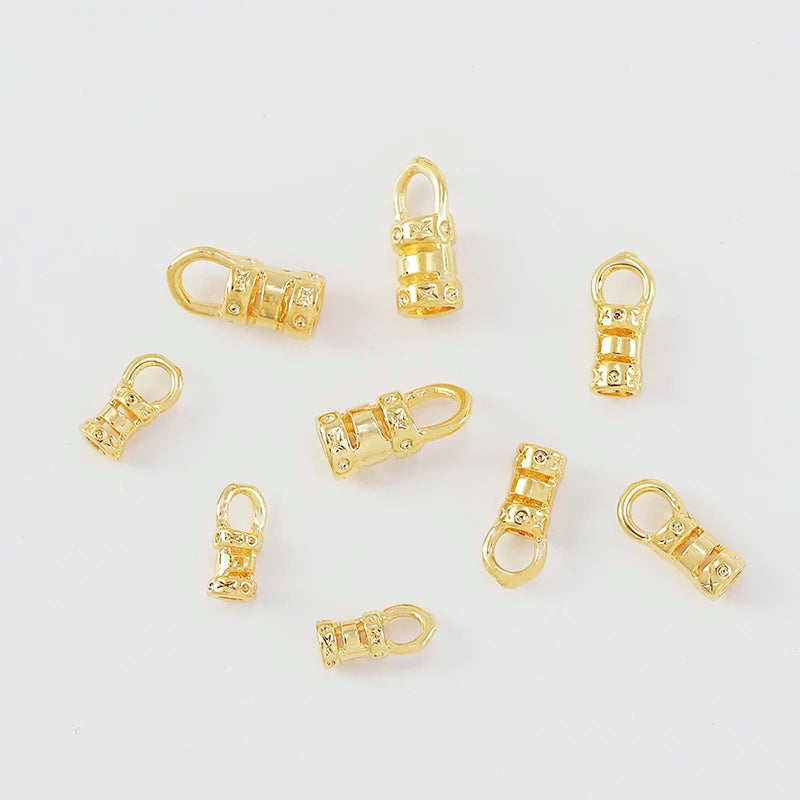 20Pcs Brass 18K Gold Plated Crimp End Caps with Loop Cord Tube Barrel  Ends Cap for Leather Cords And Chains Diy Jewelry Making