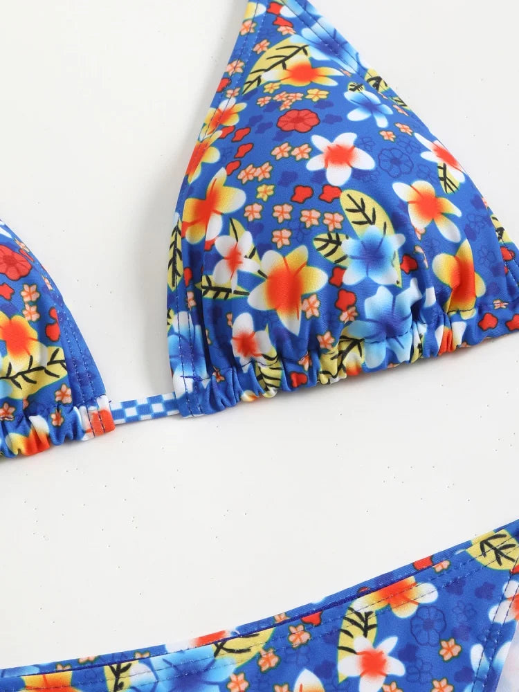 Bikini Women Swimsuit 2025 New Print Halter Bikinis Set Sexy Thong Swimwear Summer Two Piece Backless Beach Bathing Suit Female