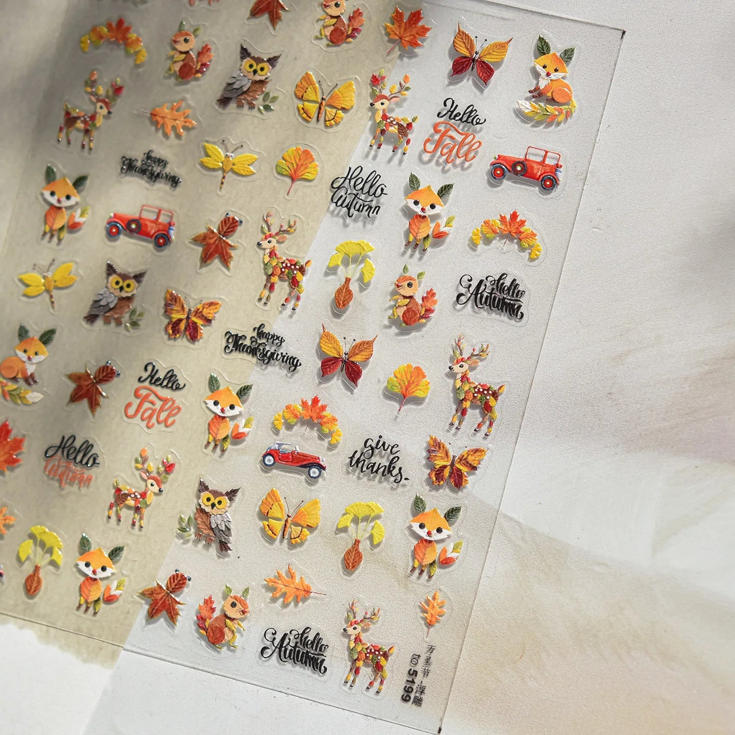 Classic Red Maple Leaves Golden Ginkgo Autumn Harvest 5D Nail Art Sticker Cute Pumpkins Ladybug Mushrooms Adhesive Manicure Deca