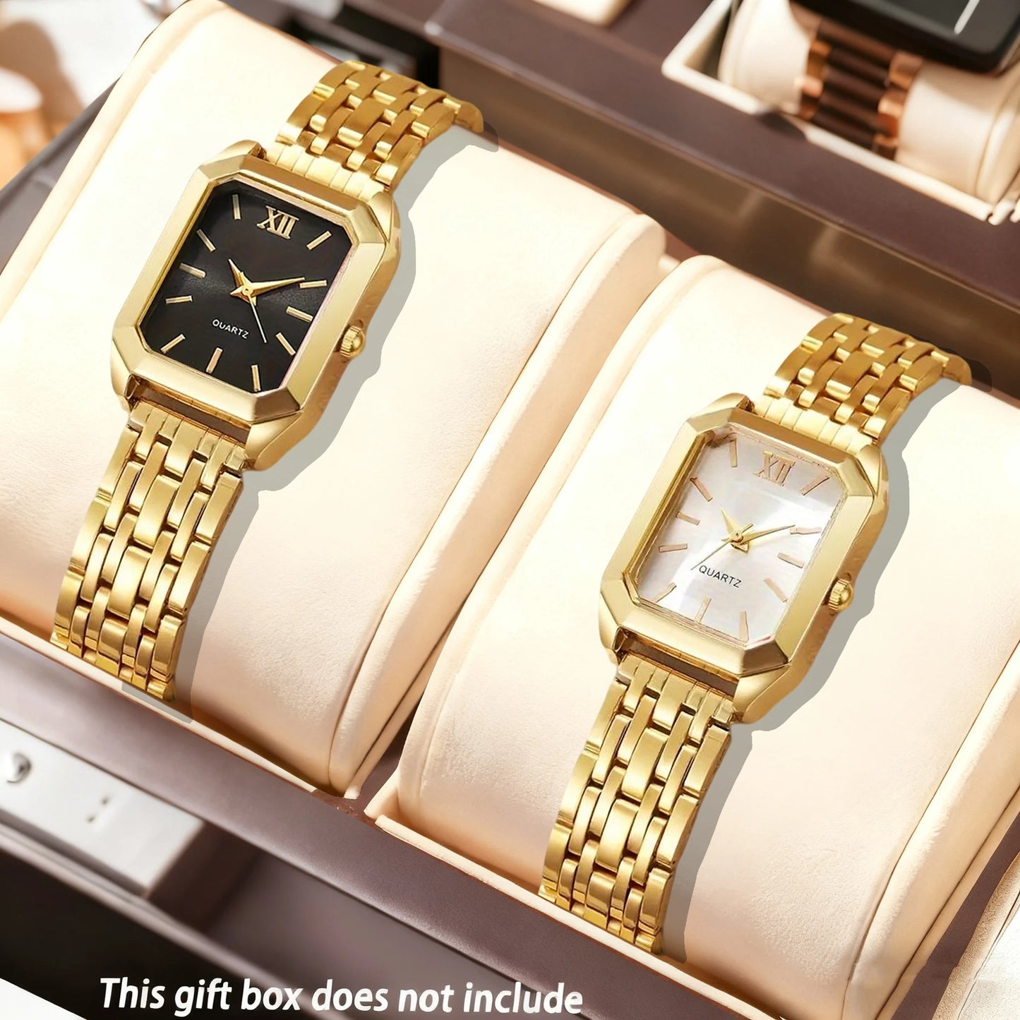 2pcs Women'S Watch Set - Elegant Square Quartz Watches with Stainless Steel Bands, Perfect Gift for Her, Giving Best Gift Sets