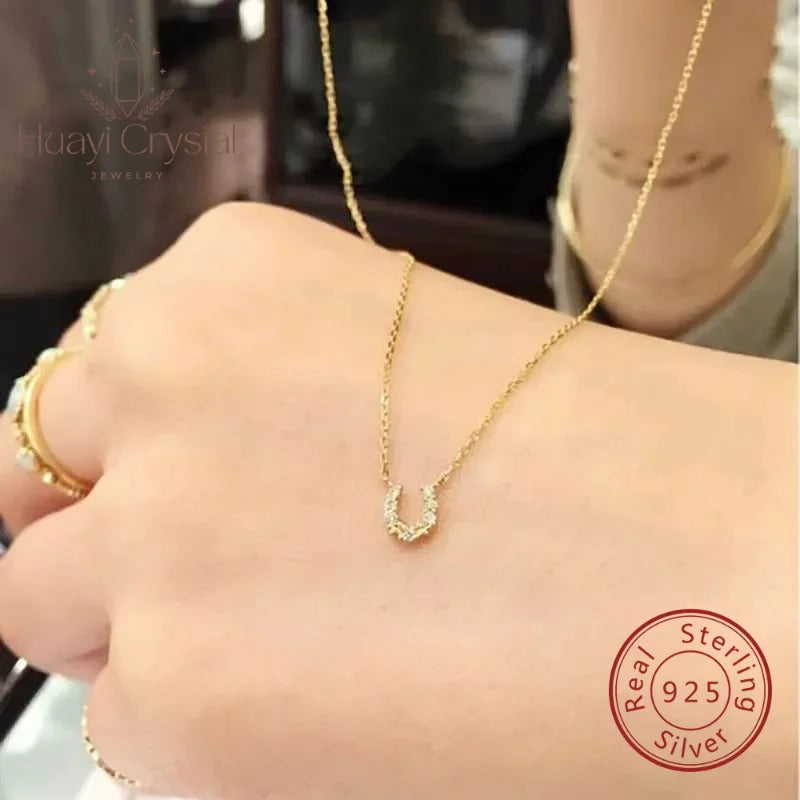 S925 sterling silver necklace U horseshoe pendant women's Plated 14K gold simple 2024 New style collarbone necklace