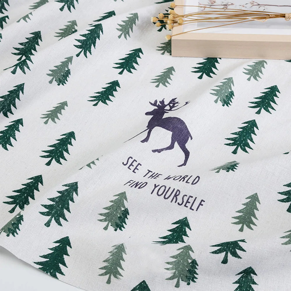 45x145cm Elk Snowflake Printed Linen Cotton Fabric Wrinkle-Resistant for Doll Clothes DIY Quit Sewing Kits Christmas Gift Craft