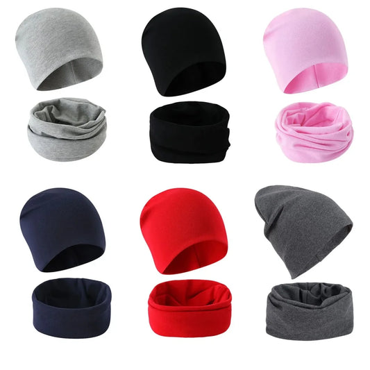 1-14Y Autumn Winter Solid Color Soft Warm Outdoor Activities Cap Scarf for Girls and Boys Infant Hats Set Children Beanies Cap