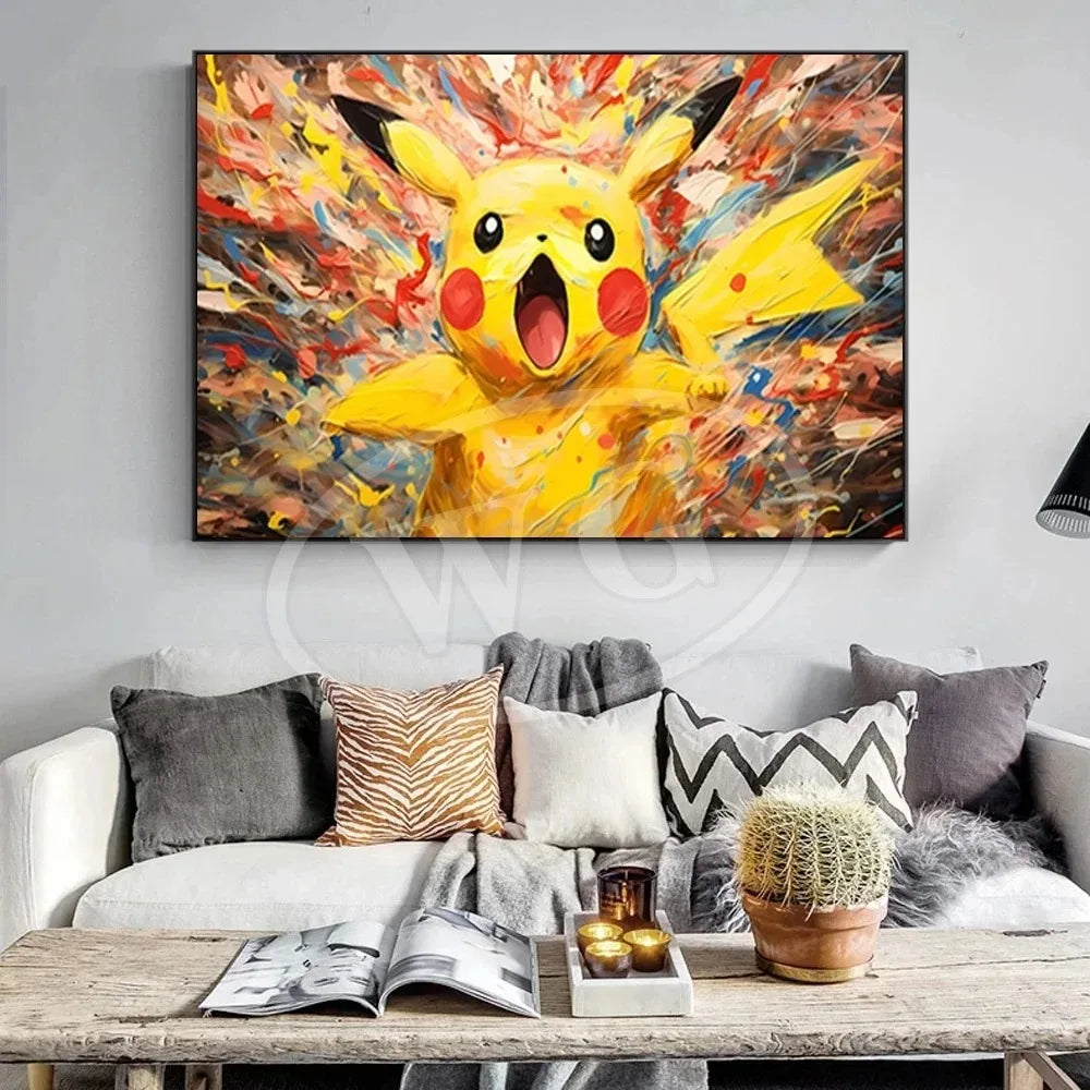 Van Gogh Museum Pocket Monster Anime Character Pikachu Canvas Painting Poster Living Room Bedroom Decoration Christmas Gift