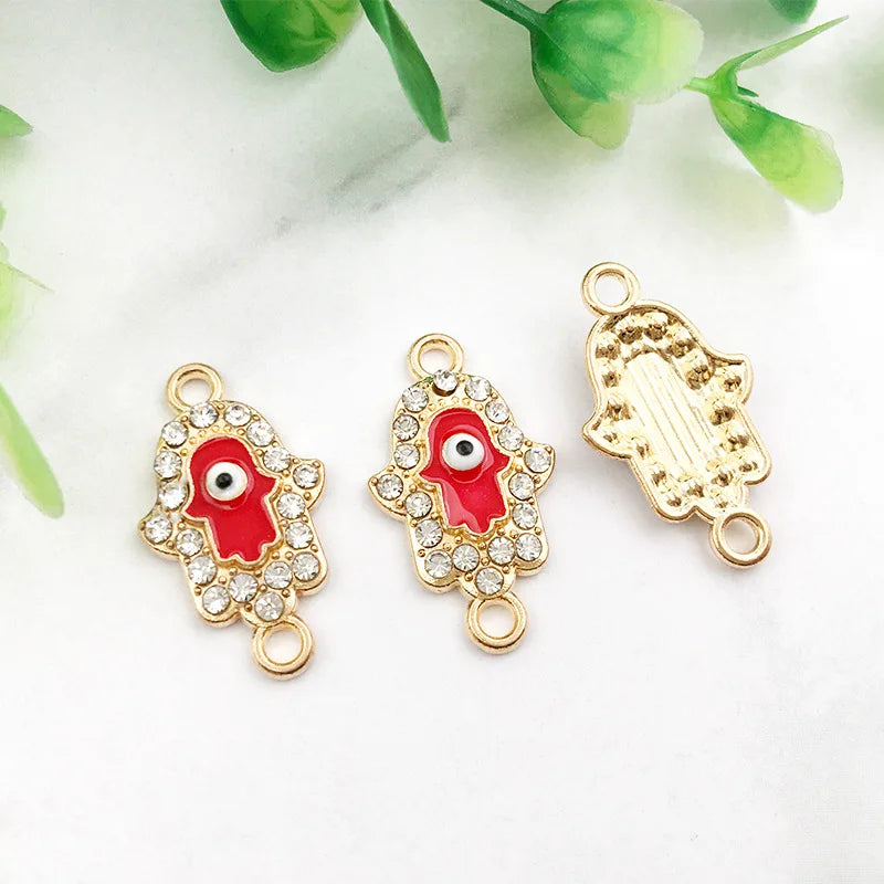KC 2 Holes Connector Rhinestone Evil Eye Charm For Jewelry Making DIY Bracelet Necklace Bangle Accessories Supplies Wholesale