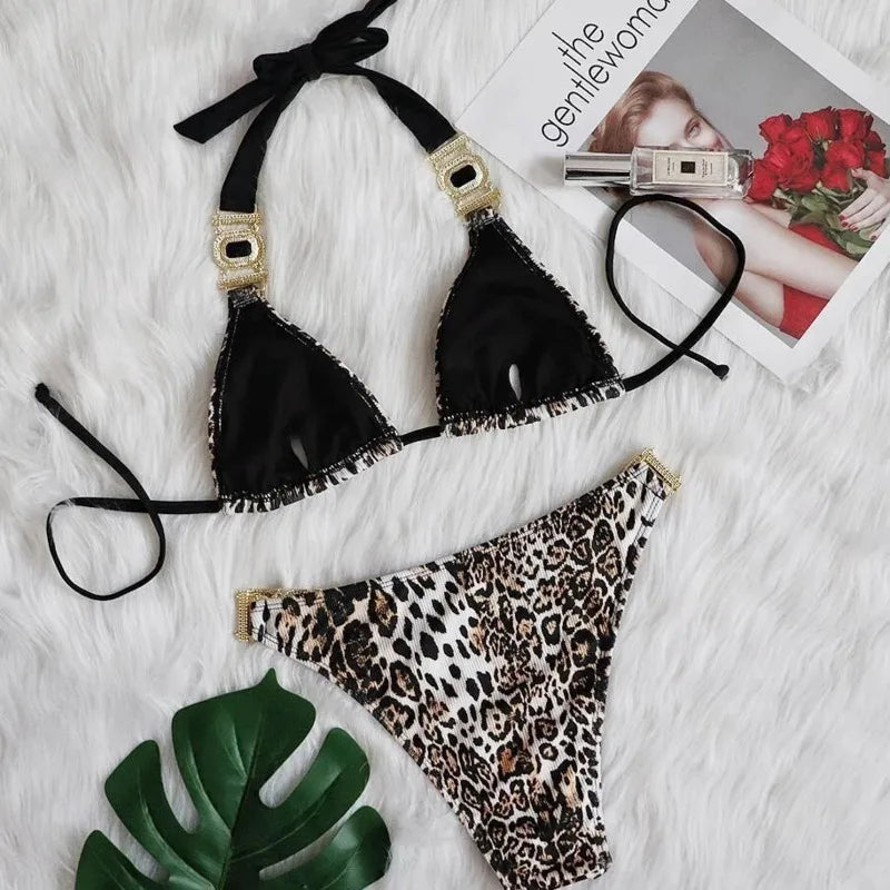 Summer Sexy Bikinis Swimsuit With Rhinestones Female Swimwear Push Up Bikini Beachwear Swimming Bathing Suits Women Bather 2025