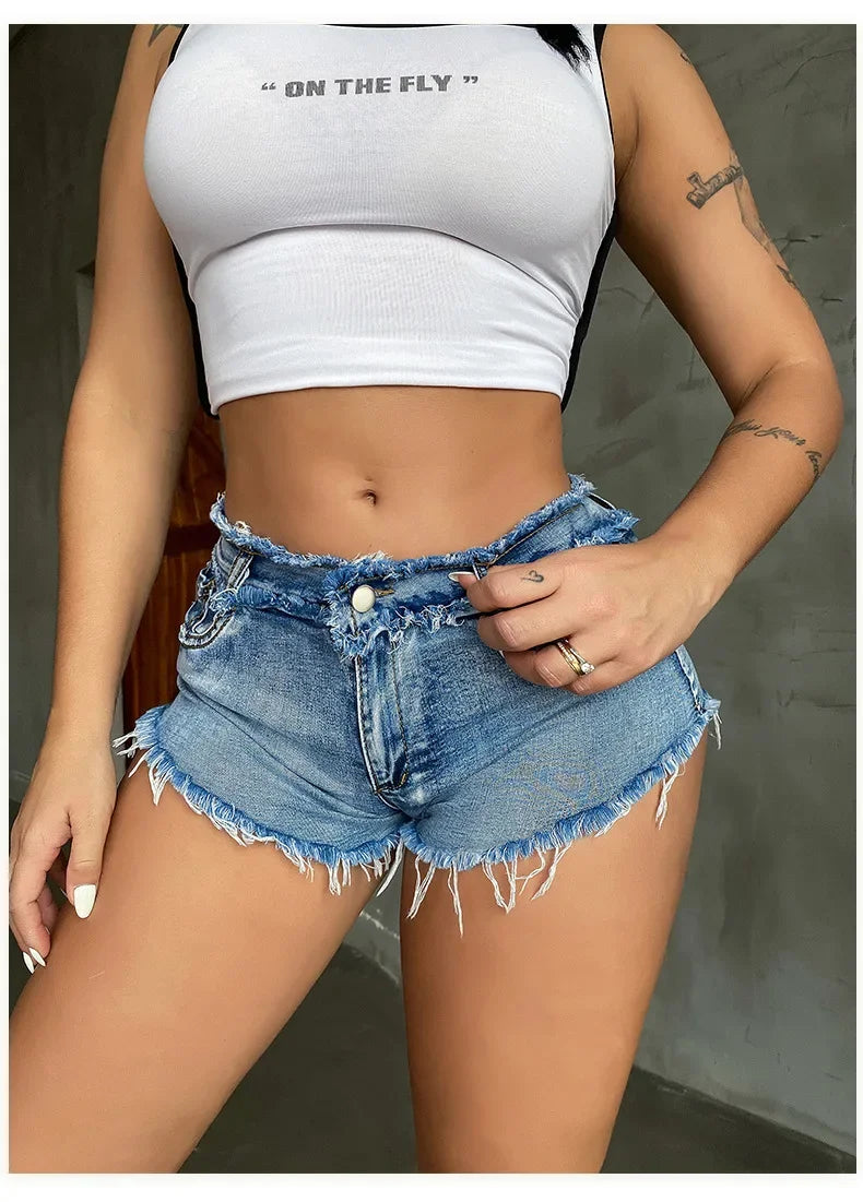 New Summer Fashion Women's Denim Shorts European Style Stretch Ripped Style Wish Explosive Popular Shorts
