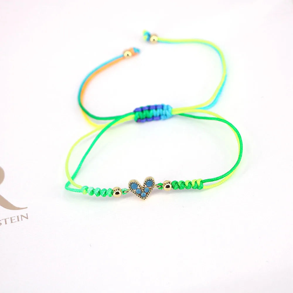 10PCS, Heart Shaped Love Rainbow Braided Bracelet Simple Trendy Ladies Thread Jewelry Gift Summer Charm Rope Cords Bracelets New