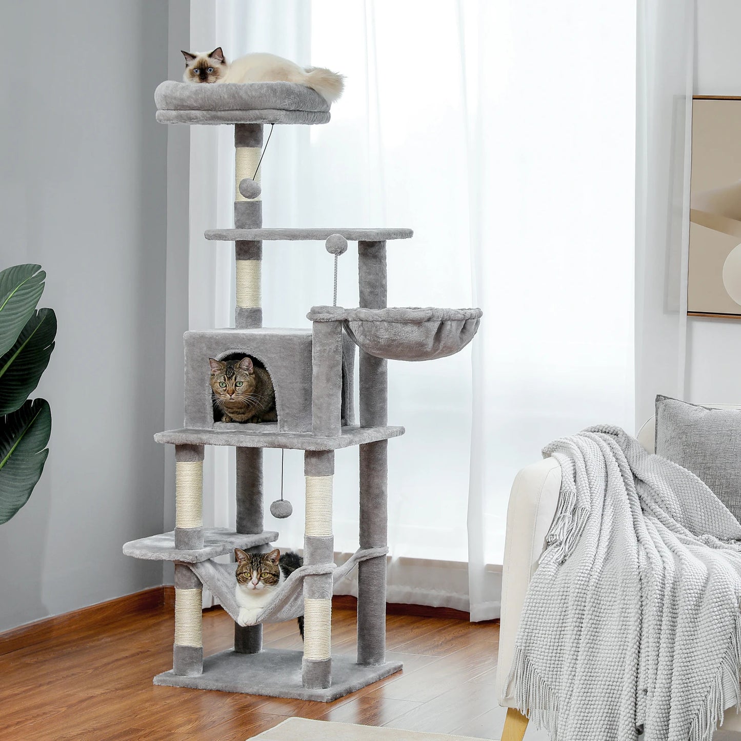 Pet Cat Tree House Condo Perch Entertainment Playground Stable Furniture for Kitten Multi-Level Tower for Large Cat Cozy Hommock