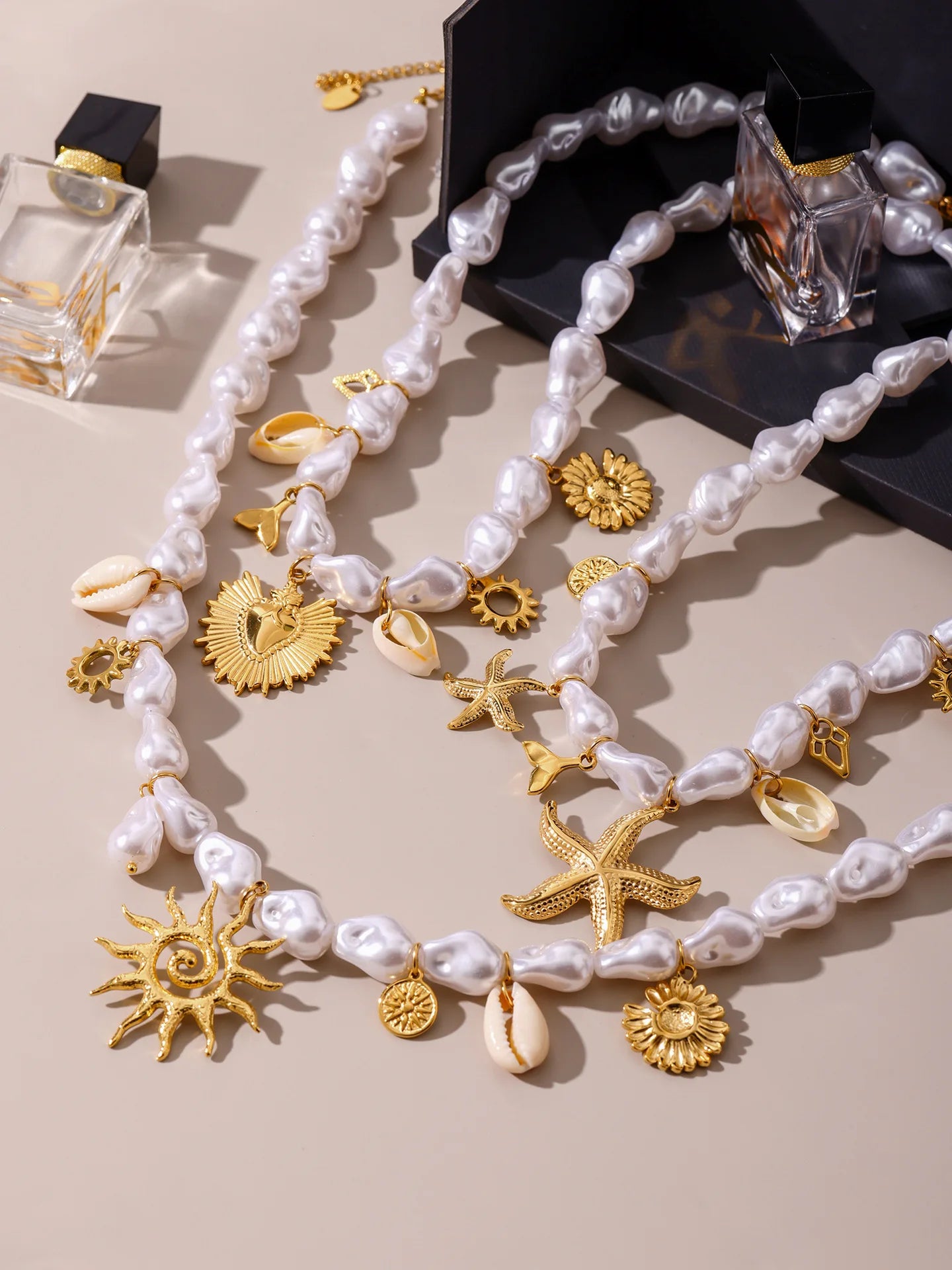 Summer Stainless Steel Gold Plated Sunshine Pendant Necklace for Women Sea Shell Chain Luxury Jewelry Gift