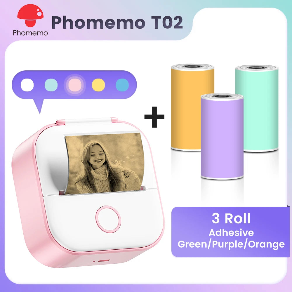 Phomemo T02 Pocket Printer Mini Portable Label Maker Self-adhesive Sticker mini impresora portatil impresora etiqueta adhesivas