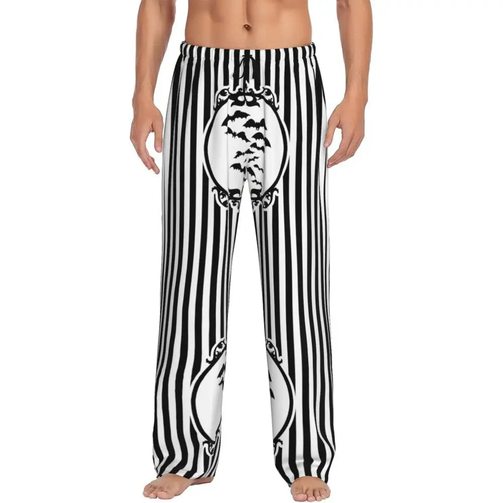 Custom Cute Spooky Halloween Bats Black And Purple Pajama Pants for Men Lounge Sleep Drawstring Sleepwear Bottoms with Pockets