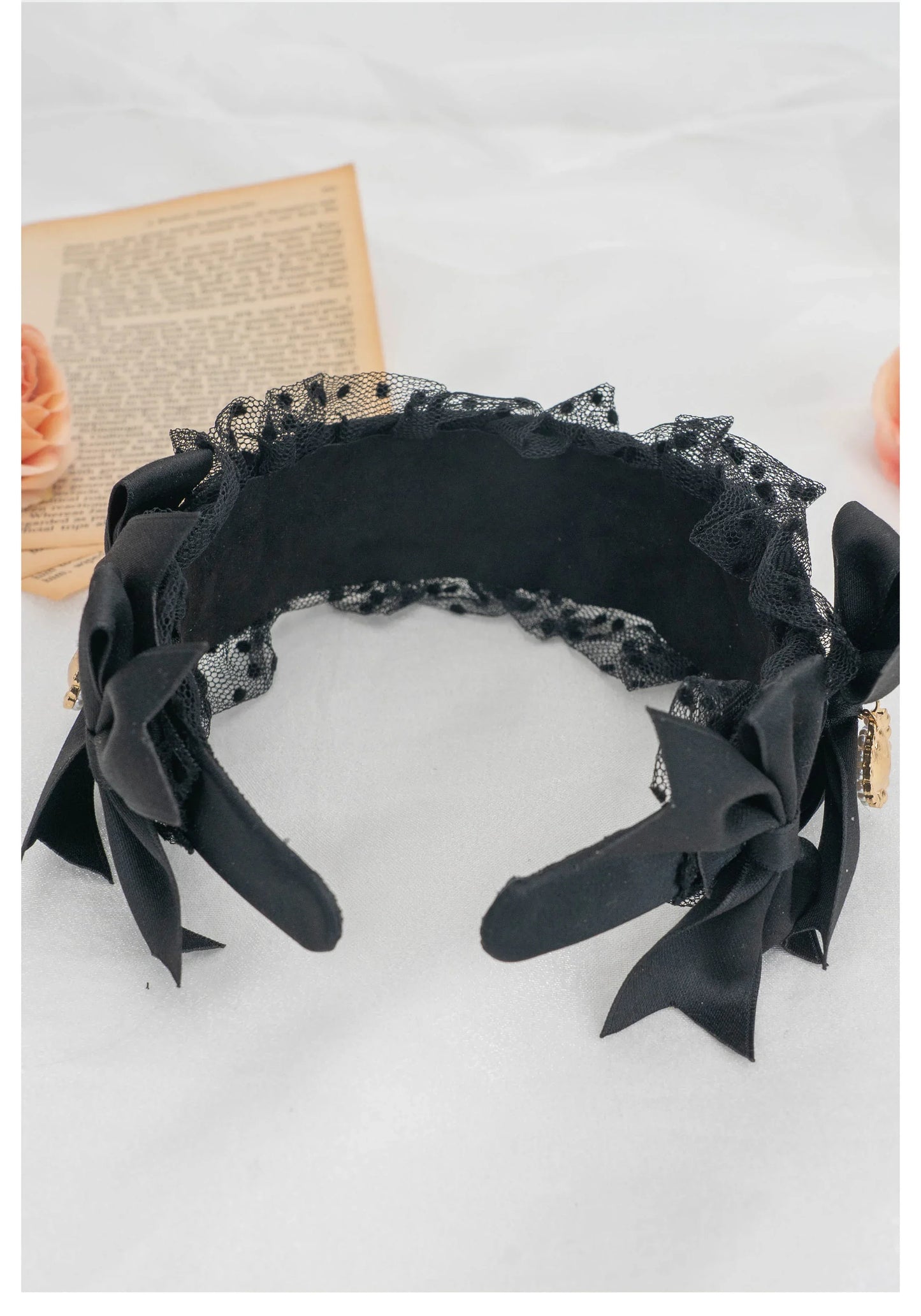 Lolita Hairband Lace Bow New Headwear Sweet Heart Shape Rhinestone Pendant Headband Japanese Style Hair Accessories for Women