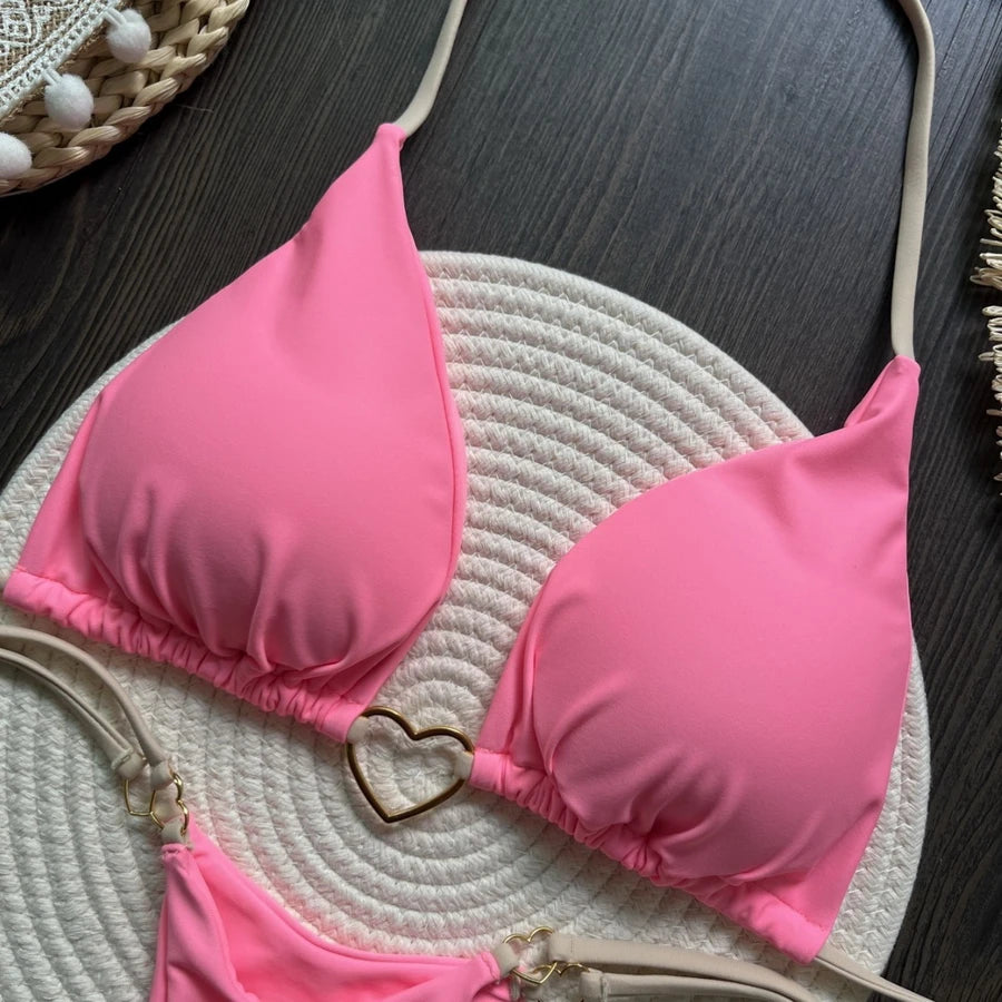 Para Praia 6 Colors Solid Brazilian Bikini Micro Swimwear T-back Swimsuit Women Sexy Biquini 2025 Thong Bikini Set Bathing Suit