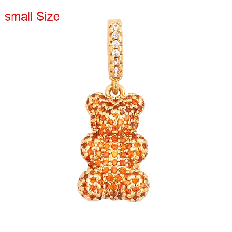 Luxury Fine Inlaid Rainbow Cubic Zirconia Charm Pendant,Cute Bear Jewelry Necklace Bracelet Making Wholesale Supplies M85