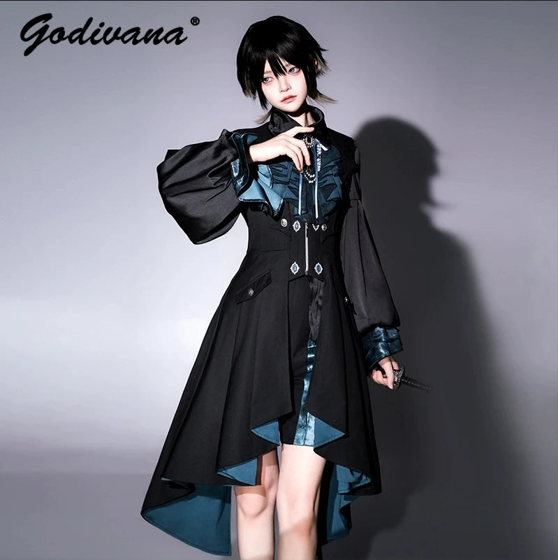 Original Dark Goth Prince Clothing Set New Spring Summer Women's Cool Black Shirt Irregular Vest Shorts 3 Piece Suit Outfits