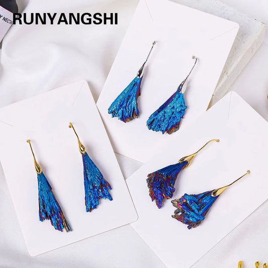 Natural Blue Tourmaline Crystal Earrings Reiki Healing Stone Increase charm Health Amulet for Girl Womans Charm Gifts