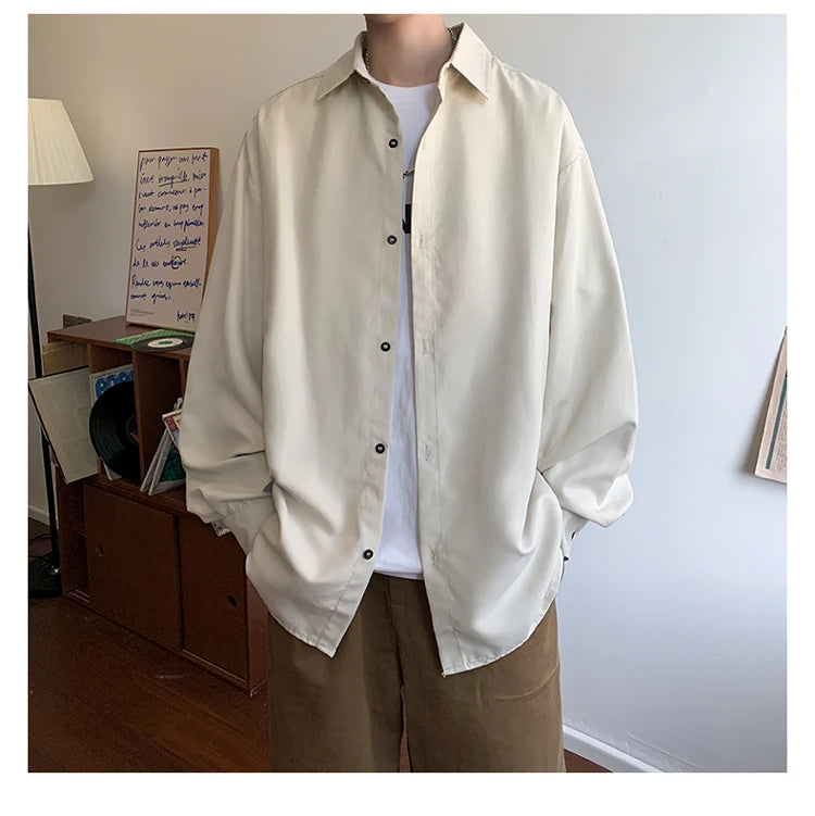 Shirt Men Solid Long Sleeved Shirt For Men Korean Fashion Shirts Baggy Business Casual Single Breasted Shirt Harajuku Oversized