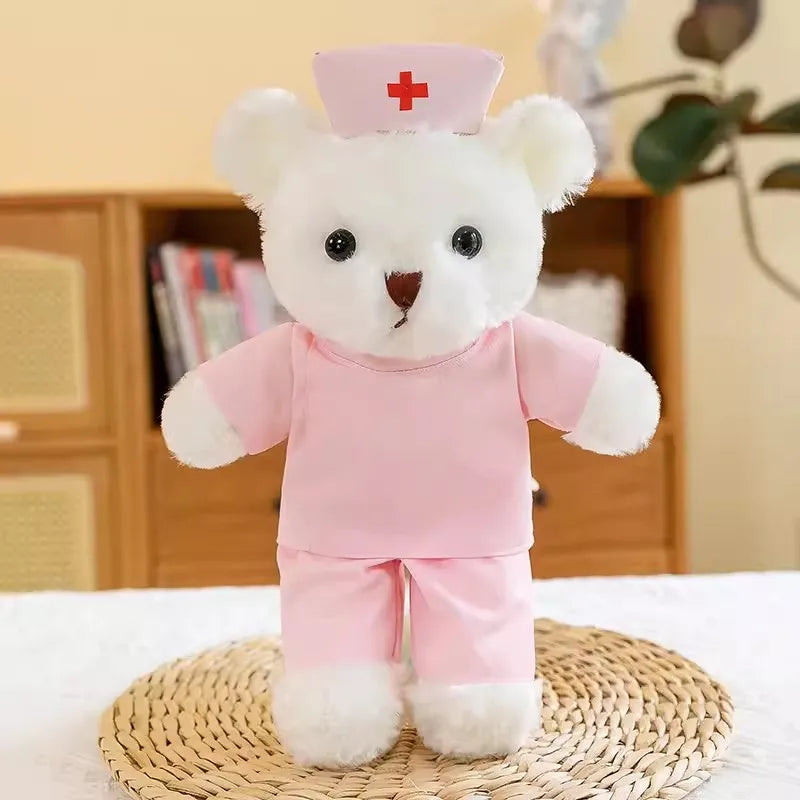 Lovely Doctor Bear Nurse Ted Bears Brown White Animal Doll Soft Stuffed Plush Toy Girl Boy Birthday Christmas Gift 1pc