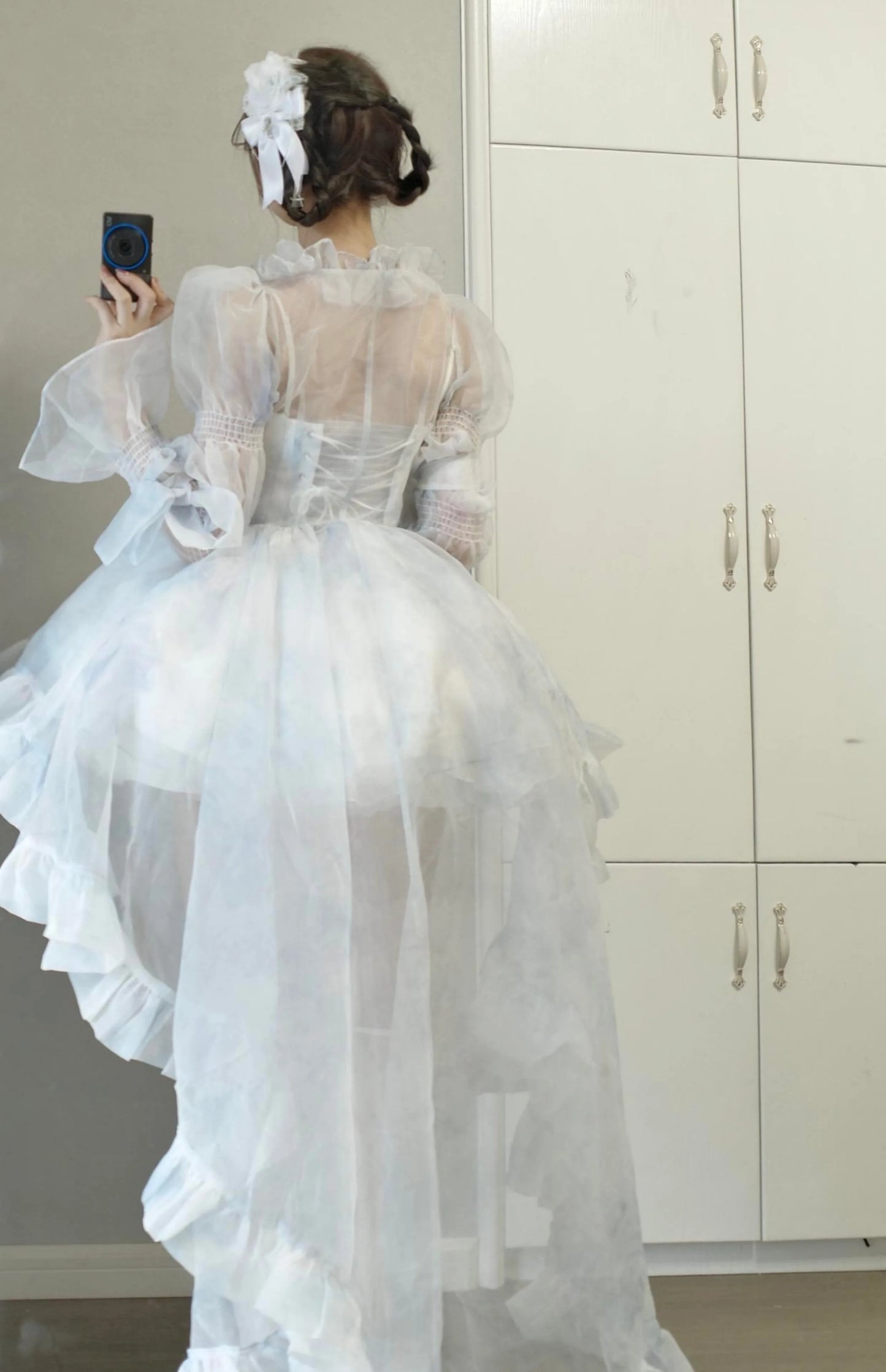 French Style Flower Wedding Dress Lolita Sweet Girl Women Fairy Tube Top Sling Dress with Long Cardigan Birthday Princess Dress