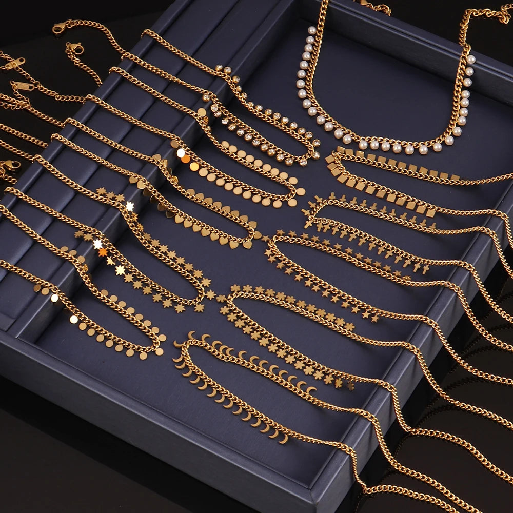 Trendy Stainless Steel Necklace For Women Gold Silver Color Round Geometric Pendant Necklace Choker Snake Chain Necklace Jewelry
